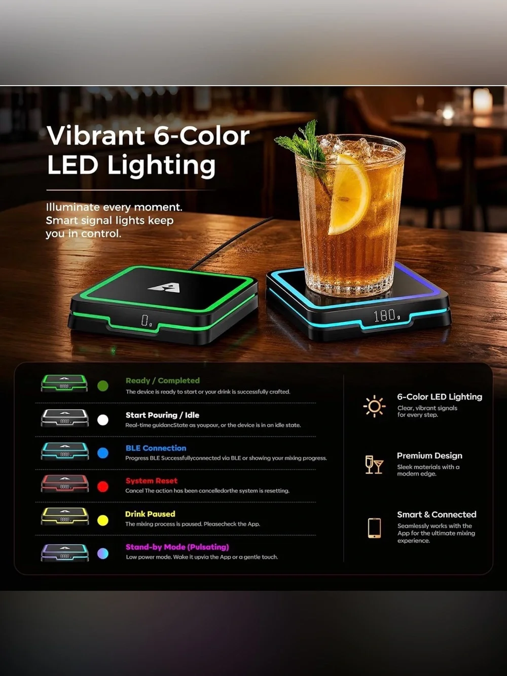 Smart Cocktail Coaster – App Guided Cocktail Maker with LED Pour Guidance